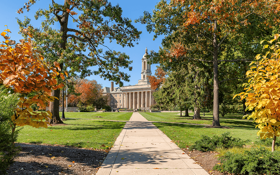 Penn State's Old Main in the autumn.