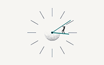 A figure standing in a clock illustration.
