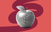 An apple with circuits on it.