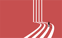 An illustration of a figure walking along different career paths.
