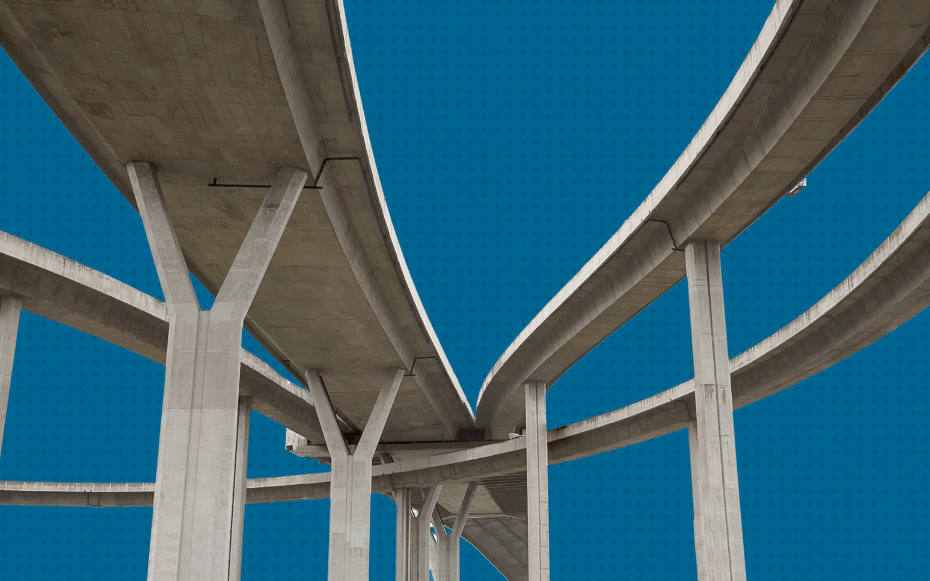 Multiple roadway bridges intersect.