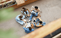 A group of students work on a project.