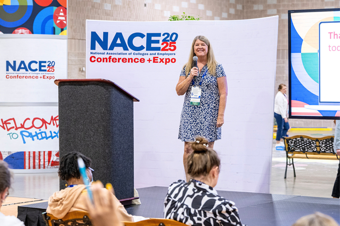 An exhibitor hosts a product demo.