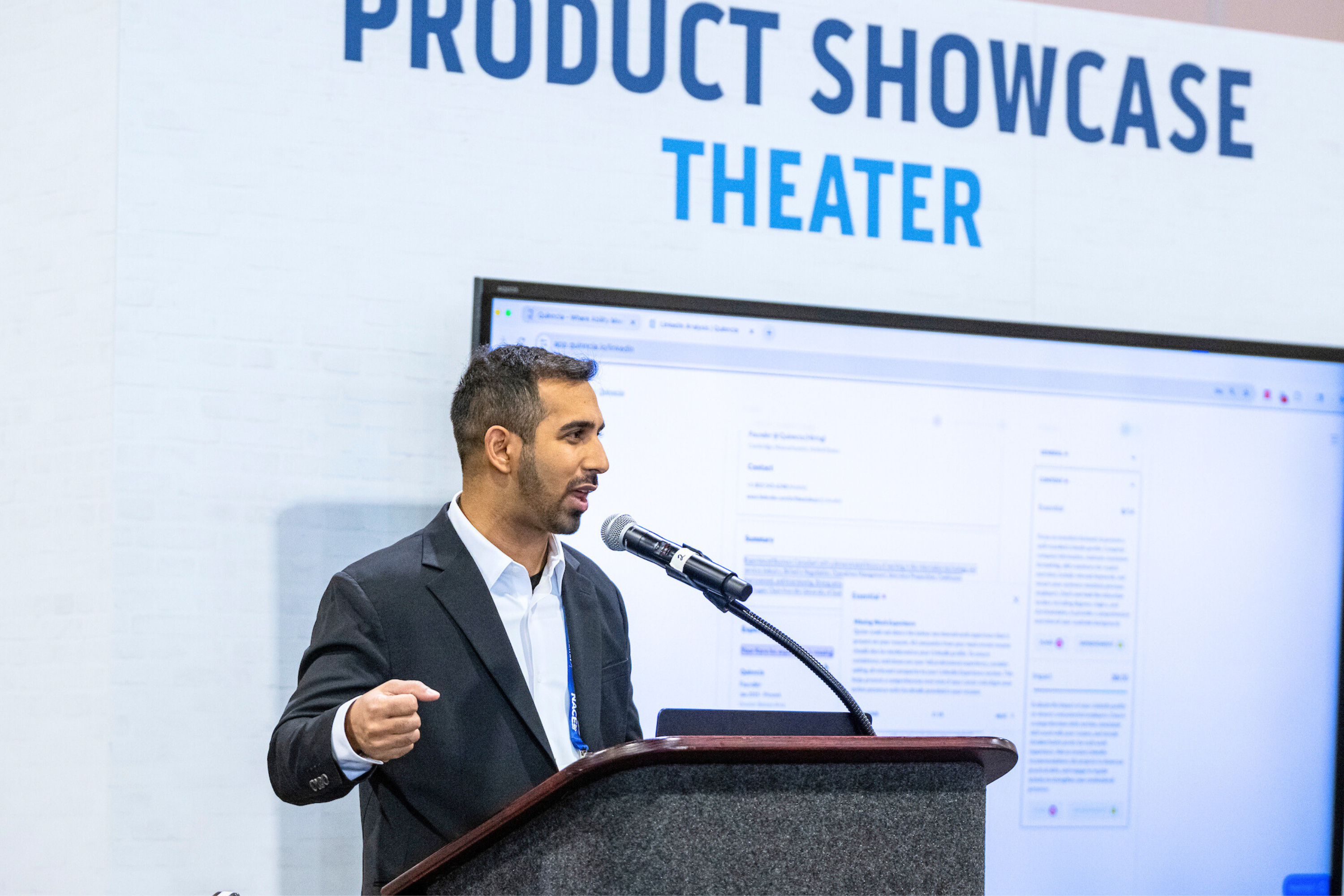 An exhibitor hosts a product demo.
