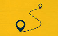 Two location markers connected by a wandering path.
