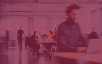A filtered image of interns in an office.
