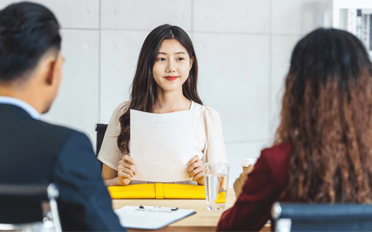 A job candidate interviews for a new position.