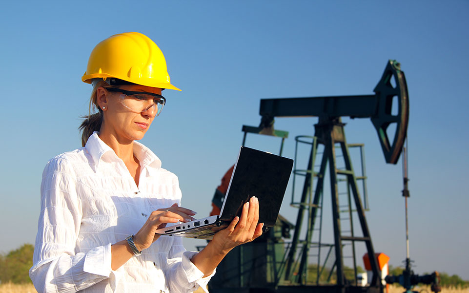A female petroleum engineer on the job.