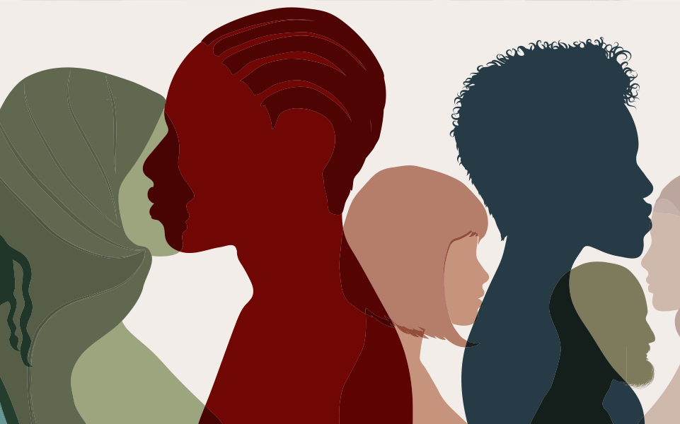 A silhouette of different facial profiles.
